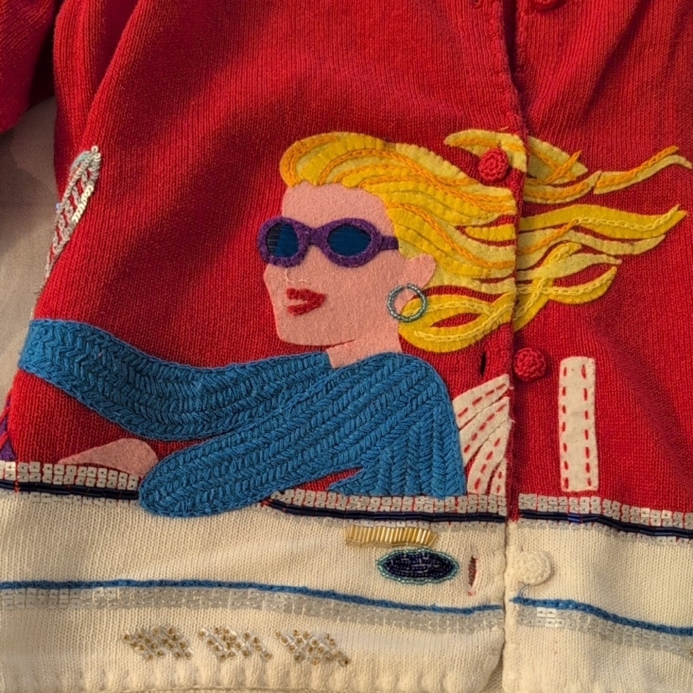 Michael Simon Red Cardigan with Graphic Design - Picture 3 of 13